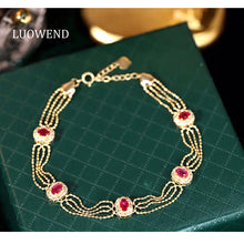Load image into Gallery viewer, LUOWEND 18K Yellow Gold Real Natural Ruby and Diamond Gemstone Bracelet for Women
