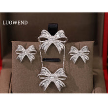 Load image into Gallery viewer, LUOWEND 18K White Gold Real Natural Diamond Necklace/Ring/Earrings for Women
