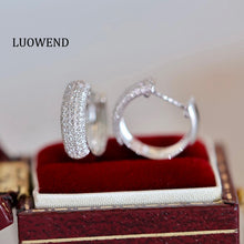 Load image into Gallery viewer, LUOWEND 18K White Gold Real Natural Diamond Hoop Earrings for Women
