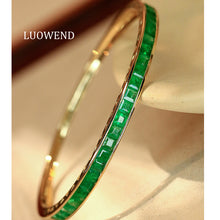 Load image into Gallery viewer, LUOWEND 18K Yellow Gold Natural Emerald Bangle for Women
