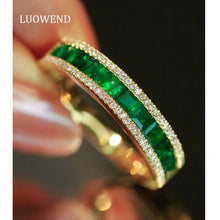 Load image into Gallery viewer, LUOWEND 18K Yellow Gold Fine Jewelry Natural Emerald Ring for Women
