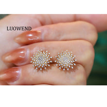 Load image into Gallery viewer, LUOWEND 18K White or Yellow Gold Natural Diamond Earrings for Women
