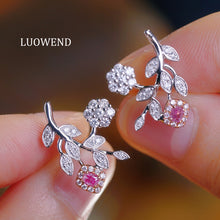 Load image into Gallery viewer, LUOWEND 18K White Gold Real Natural Pink Diamond Earrings for Women
