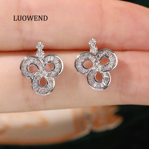 LUOWEND 18K White Gold Natural Diamond Earrings for Women