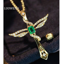 Load image into Gallery viewer, LUOWEND 18K Yellow Gold Natural Emerald Pendant for Women
