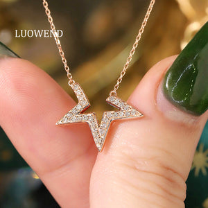 LUOWEND 18K Rose Gold Natural Diamond Pendant Necklace for Women