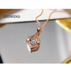 LUOWEND 18K Rose Gold Real Natural Diamond Pendant Necklace for Women