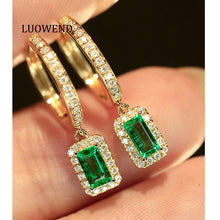 Load image into Gallery viewer, LUOWEND 18K Yellow Gold Natural Emerald Earrings for Women
