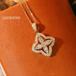 LUOWEND 18K Yellow Gold Natural Diamond Pendant Necklace for Women