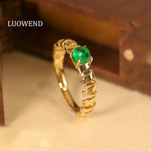 Load image into Gallery viewer, LUOWEND 18K Yellow Gold Real Natural Emerald Ring for Women
