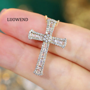 LUOWEND 18K Yellow Gold Natural Diamond Pendant Necklace for Women