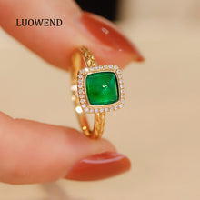 Load image into Gallery viewer, LUOWEND 18K Yellow Gold Real Natural Emerald Ring for Women
