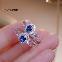 Load image into Gallery viewer, LUOWEND 18K White Gold Natural Diamond and Sapphire Ring for Women
