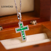 Load image into Gallery viewer, LUOWEND 18K White Gold Real Natural Diamond&amp;Emerald Necklace for Women
