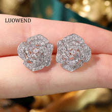 Load image into Gallery viewer, LUOWEND 18K White Gold Natural Diamond Stud Earrings for Women
