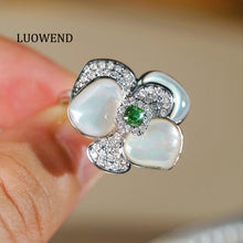Load image into Gallery viewer, LUOWEND 18K White Gold Natural Green Diamond Ring for Women
