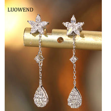 Load image into Gallery viewer, LUOWEND 18K White Gold Natural Diamond Earrings for Women
