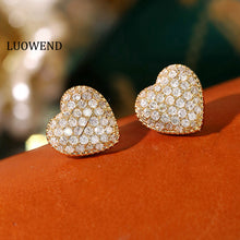 Load image into Gallery viewer, LUOWEND 18K White or Yellow Gold Natural Diamond Stud Earrings for Women
