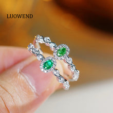 Load image into Gallery viewer, LUOWEND 18K White Gold Natural Green Diamond Ring for Women

