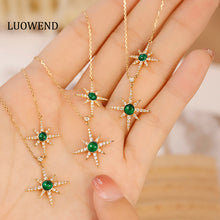 Load image into Gallery viewer, LUOWEND 18K Yellow Gold Real Natural Emerald Earrings&amp;Necklace for Women

