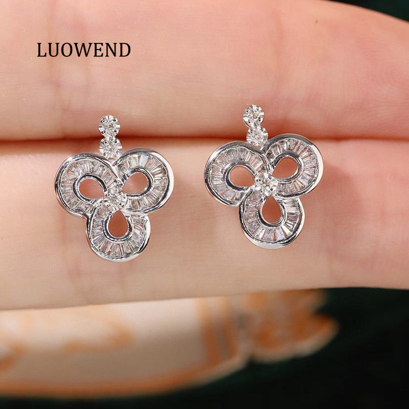 LUOWEND 18K White Gold Natural Diamond Earrings for Women