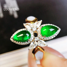 Load image into Gallery viewer, LUOWEND 18K Yellow Gold Real Natural Emerald Ring for Women
