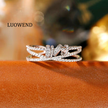 Load image into Gallery viewer, LUOWEND 18K White Gold Natural Diamond Ring for Women
