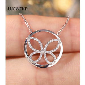 LUOWEND 18K White Gold Natural Diamond Necklace for Women