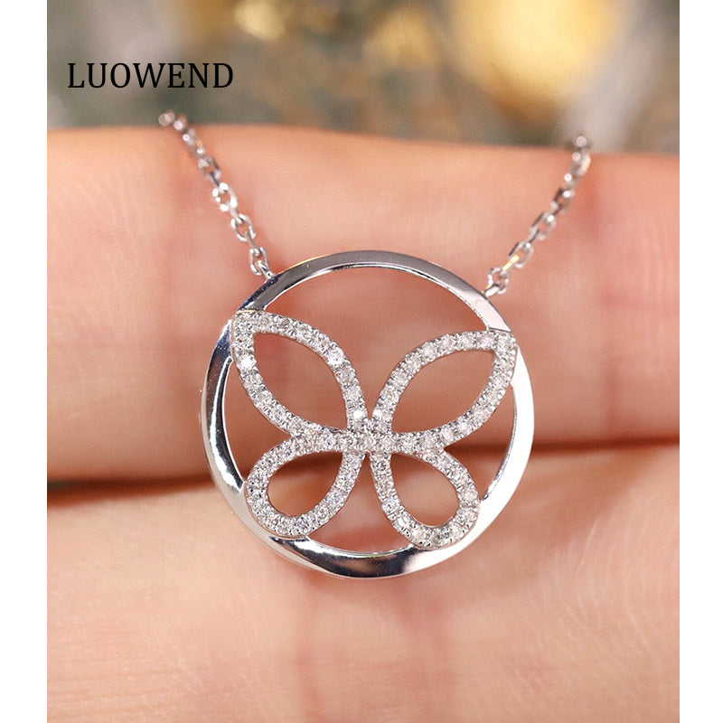 LUOWEND 18K White Gold Natural Diamond Necklace for Women