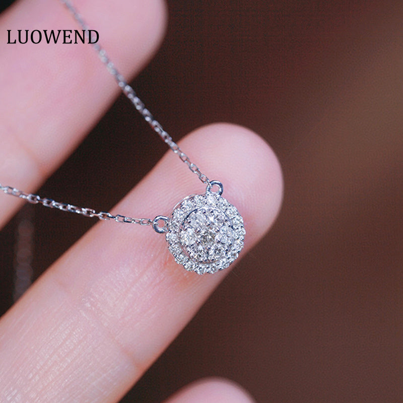LUOWEND 18K White Gold Real Natural Diamond Pendant Necklace for Women