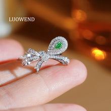 Load image into Gallery viewer, LUOWEND 18K White Gold Natural Green Diamond Ring for Women
