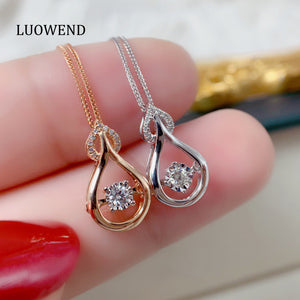 LUOWEND 18K White or Rose Gold Real Natural Diamond Pendant Necklace for Women
