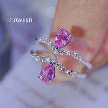 Load image into Gallery viewer, LUOWEND 18K White Gold Real Natural Diamond and Pink Sapphire Ring for Women
