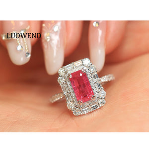 LUOWEND 18K White Gold Natural Ruby Ring for Women
