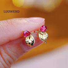 Load image into Gallery viewer, LUOWEND 18K Yellow Gold Real Natural Ruby Earrings for Women

