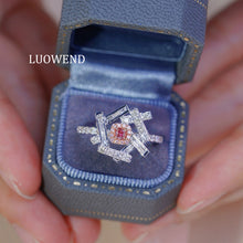 Load image into Gallery viewer, LUOWEND 18K White Gold Natural Pink Diamond Ring for Women
