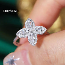Load image into Gallery viewer, LUOWEND 18K White Gold Natural Diamond Ring for Women
