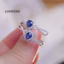 Load image into Gallery viewer, LUOWEND 18K White Gold Natural Diamond and Sapphire Ring for Women
