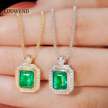 Load image into Gallery viewer, LUOWEND 18K White/Yellow Gold Real Natural Emerald Necklace for Women
