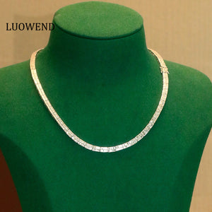 LUOWEND 18K White Gold Natural Diamond Necklace for Women