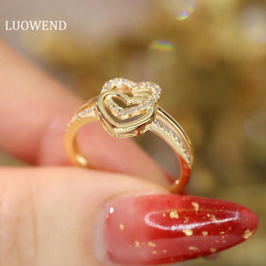 LUOWEND 18K White or Yellow Gold Real Natural Diamond Ring for Women