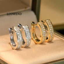 Load image into Gallery viewer, LUOWEND 18K White or Yellow Gold Natural Diamond Hoop Earrings for Women

