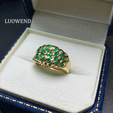 Load image into Gallery viewer, LUOWEND 18K Yellow Gold Natural Emerald Ring for Women
