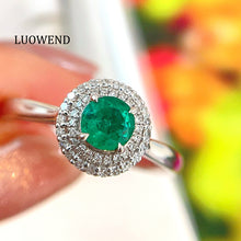 Load image into Gallery viewer, LUOWEND 18K White Gold Natural Diamond&amp;Emerald Ring for Women

