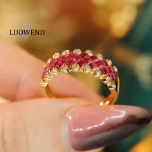 Load image into Gallery viewer, LUOWEND 18K Yellow Gold Real Natural Diamond and Ruby Ring for Women
