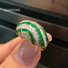 Load image into Gallery viewer, LUOWEND 18K Yellow Gold Natural Emerald Ring for Women
