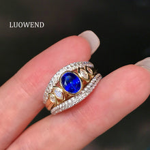 Load image into Gallery viewer, LUOWEND 18K White Gold Natural Sapphire Ring for Women
