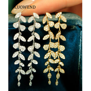 LUOWEND 18K White or Yellow Gold Natural Diamond Earrings for Women