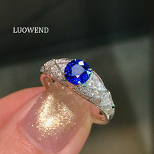 Load image into Gallery viewer, LUOWEND 18K White Gold Natural Sapphire Ring for Women
