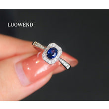 Load image into Gallery viewer, LUOWEND 18K White Gold Natural Sapphhire Ring for Women
